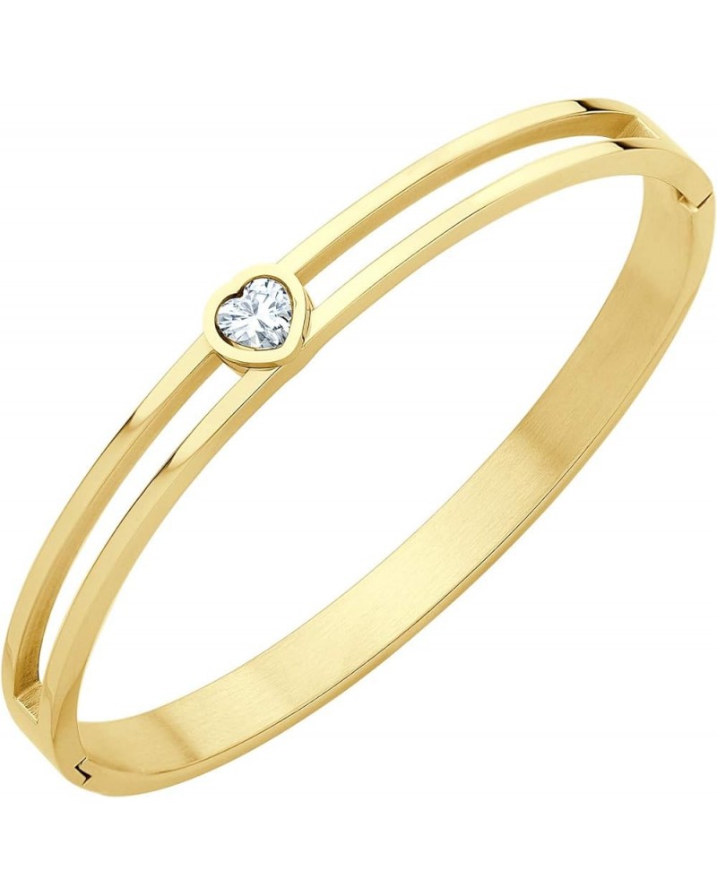 Stainless Steel Hinge Lock Heart CZ Cuff Bangle Bracelet for Women Gold $10.79 Bracelets