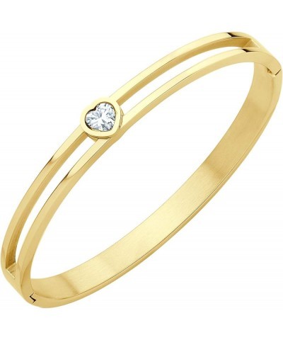 Stainless Steel Hinge Lock Heart CZ Cuff Bangle Bracelet for Women Gold $10.79 Bracelets