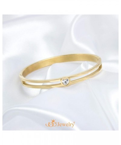 Stainless Steel Hinge Lock Heart CZ Cuff Bangle Bracelet for Women Gold $10.79 Bracelets