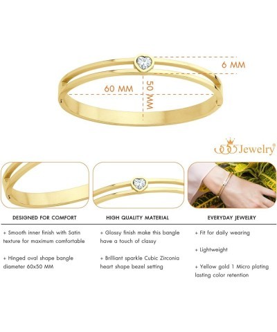 Stainless Steel Hinge Lock Heart CZ Cuff Bangle Bracelet for Women Gold $10.79 Bracelets