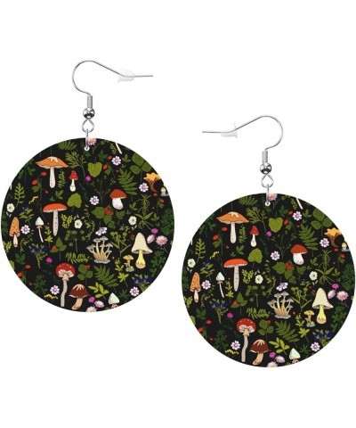 Faux Leather Earrings Flower Skull Pu Round Dangle Earrings For Women Mushrooms Fungi Nature $7.27 Earrings