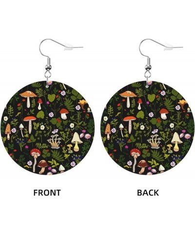 Faux Leather Earrings Flower Skull Pu Round Dangle Earrings For Women Mushrooms Fungi Nature $7.27 Earrings