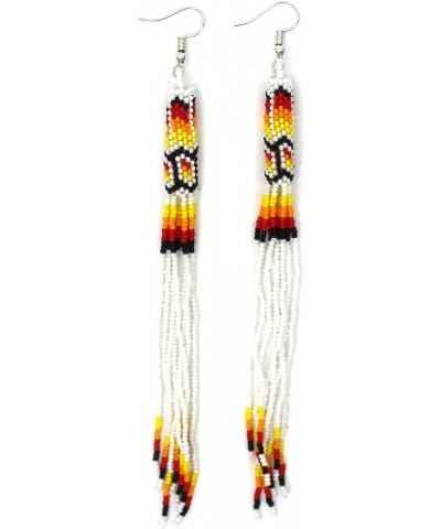 One of a kind Tribal Extra Long Beaded Statement Earrings Handmade White $9.68 Earrings