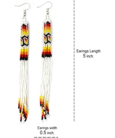 One of a kind Tribal Extra Long Beaded Statement Earrings Handmade White $9.68 Earrings