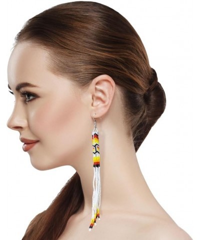 One of a kind Tribal Extra Long Beaded Statement Earrings Handmade White $9.68 Earrings