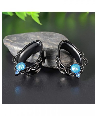 1 Pair Surgical Steel Ear Gauges Tear Drop Ear Tunnels and Plugs Fake Opal Earrings Stretcher. Black 1"(25mm) $9.71 Others