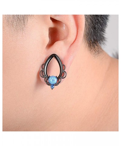 1 Pair Surgical Steel Ear Gauges Tear Drop Ear Tunnels and Plugs Fake Opal Earrings Stretcher. Black 1"(25mm) $9.71 Others