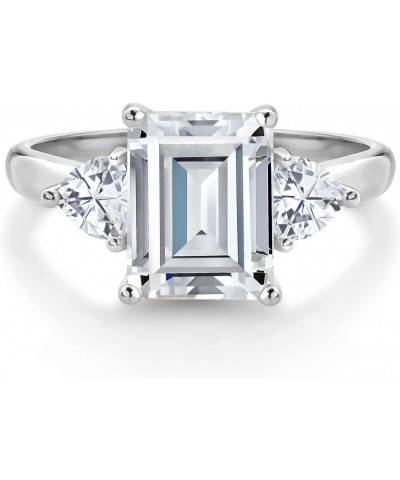 10K White Gold White Moissanite 3 Stone Engagement Ring For Women (2.98 Cttw, Emerald Cut 9X7MM, Trillion 4MM, Available In S...