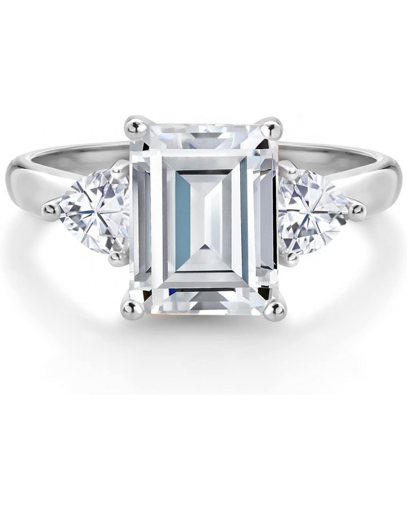 10K White Gold White Moissanite 3 Stone Engagement Ring For Women (2.98 Cttw, Emerald Cut 9X7MM, Trillion 4MM, Available In S...