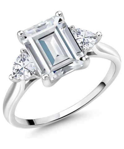 10K White Gold White Moissanite 3 Stone Engagement Ring For Women (2.98 Cttw, Emerald Cut 9X7MM, Trillion 4MM, Available In S...