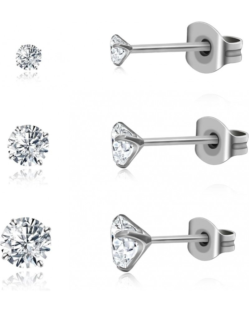 Cubic Zirconia Earrings Titanium Earrings for Women Men | 2mm-6mm Round CZ Earring Charms Hypoallergenic for Sensitive Ears 2...