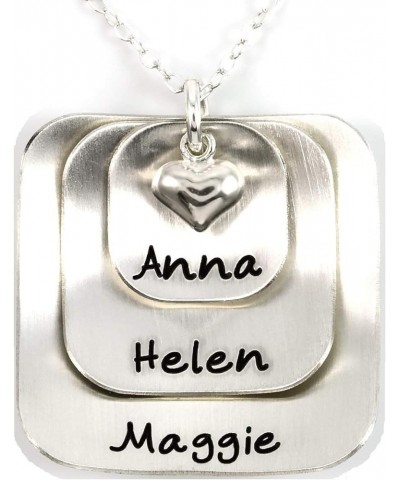 Square Lucky Three Sterling Silver Personalized Necklace Comes with 3 Customizable Charms and a Sterling Silver Heart Charm. ...