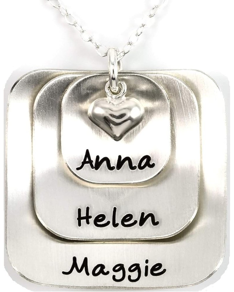 Square Lucky Three Sterling Silver Personalized Necklace Comes with 3 Customizable Charms and a Sterling Silver Heart Charm. ...