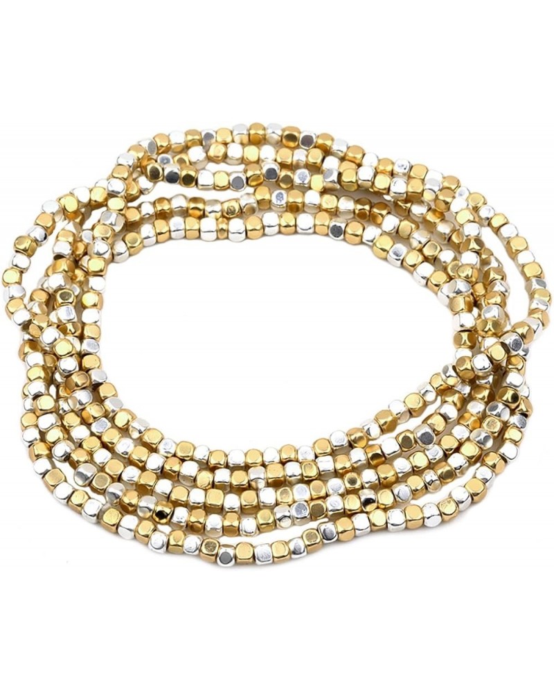 Women's Chic Set Of 5 Seed Bead Nugget Stretch Bracelet, 6.75 Matte Two Tone Gold Silver $17.27 Bracelets