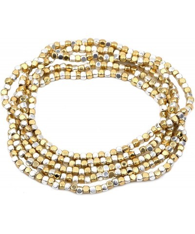 Women's Chic Set Of 5 Seed Bead Nugget Stretch Bracelet, 6.75 Matte Two Tone Gold Silver $17.27 Bracelets