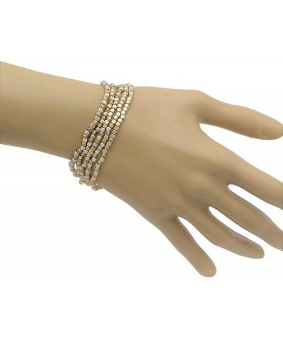 Women's Chic Set Of 5 Seed Bead Nugget Stretch Bracelet, 6.75 Matte Two Tone Gold Silver $17.27 Bracelets