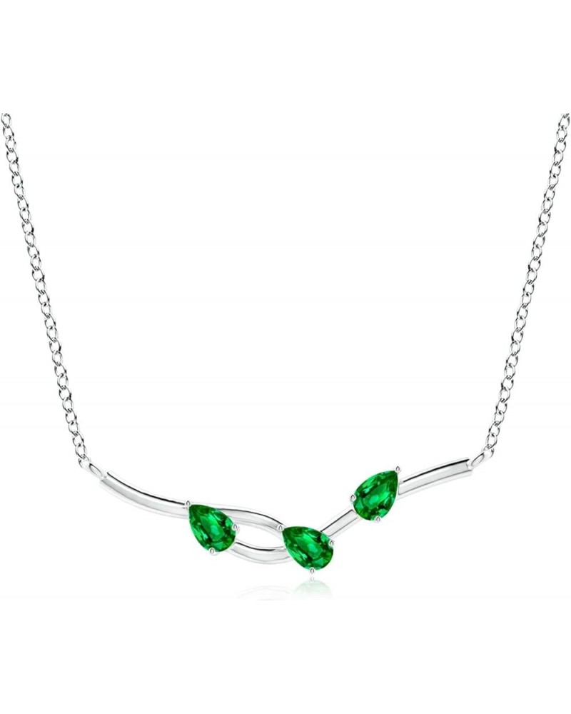 Natural Emerald Three Stone Pendant Necklace for Women, Girls in 14K Solid Gold/Platinum | May Birthstone | Jewelry Gift for ...