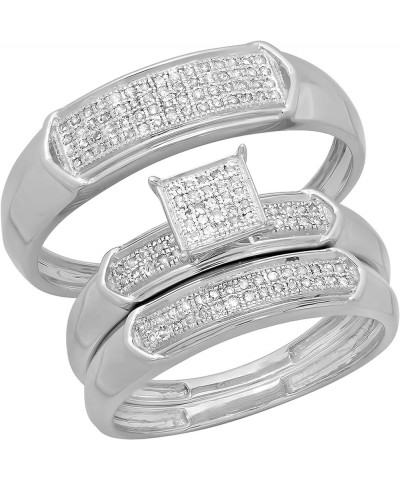 0.30 Carat (ctw) Round White Diamond Men & Women's Micro Pave Trio Bridal Wedding Set 1/3 CT, 14K White Gold womens size 6 & ...