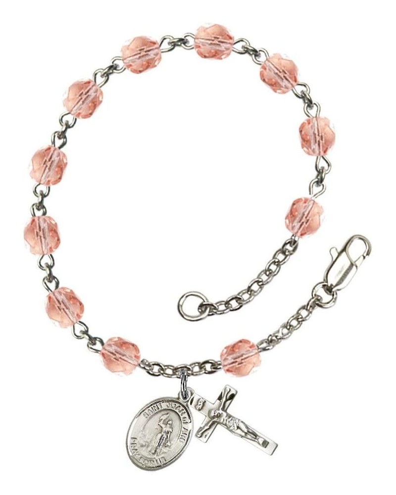 St. Joan of Arc Silver Plate Rosary Bracelet 6mm Fire Polished Beads - Every Birth Month Color October Pink $36.49 Bracelets