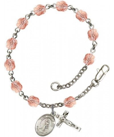 St. Joan of Arc Silver Plate Rosary Bracelet 6mm Fire Polished Beads - Every Birth Month Color October Pink $36.49 Bracelets