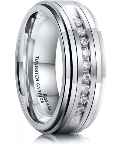 GEM Mens 8mm Black Polished Finish Tungsten Carbide Ring Cubic Zircon Stones Flat Style Silver Step Edge $23.84 Rings