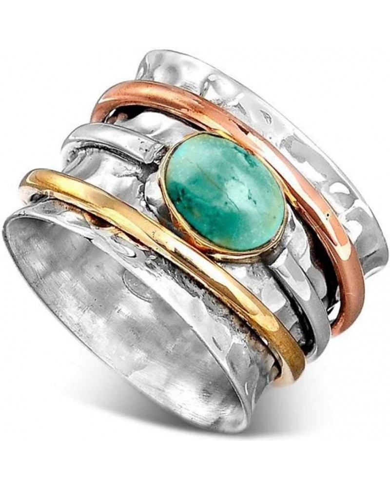 Silver Gold Pated Huge Size Created Turquoise Cocktail Party Wedding Band Anniversary Statement Ring $7.66 Rings