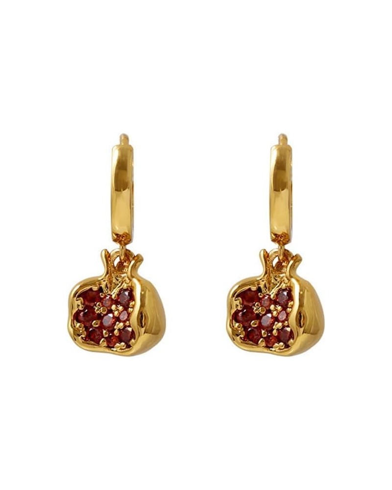 Premium Cubic Zirconia Inlay Red Pomegranate Pendant 18k Gold Plated Stainless Steel Hoop Earrings for Women $8.09 Earrings