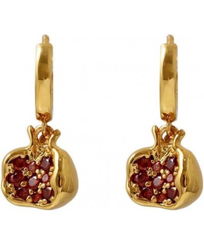 Premium Cubic Zirconia Inlay Red Pomegranate Pendant 18k Gold Plated Stainless Steel Hoop Earrings for Women $8.09 Earrings