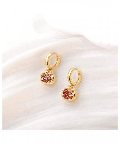 Premium Cubic Zirconia Inlay Red Pomegranate Pendant 18k Gold Plated Stainless Steel Hoop Earrings for Women $8.09 Earrings