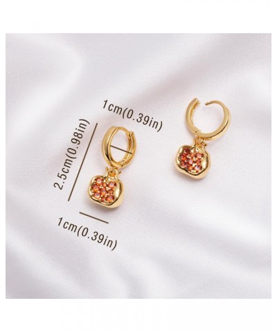 Premium Cubic Zirconia Inlay Red Pomegranate Pendant 18k Gold Plated Stainless Steel Hoop Earrings for Women $8.09 Earrings