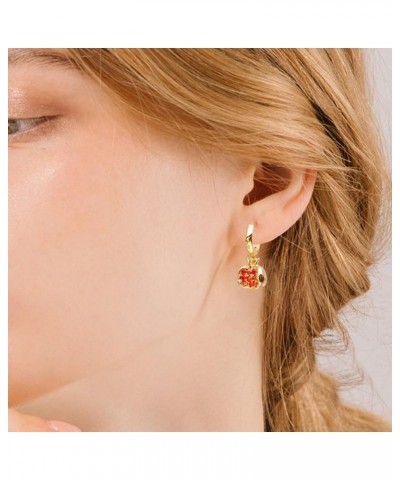 Premium Cubic Zirconia Inlay Red Pomegranate Pendant 18k Gold Plated Stainless Steel Hoop Earrings for Women $8.09 Earrings