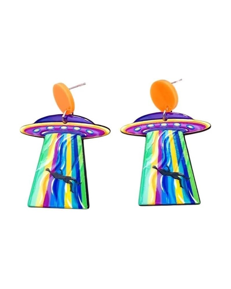 UFO Alien Earrings Acrylic Spaceship Earrings Multi-Colored Strange Earrings Cute Punk Earrings Women'S Jewelry One Size Trav...