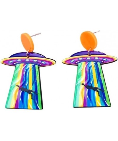 UFO Alien Earrings Acrylic Spaceship Earrings Multi-Colored Strange Earrings Cute Punk Earrings Women'S Jewelry One Size Trav...