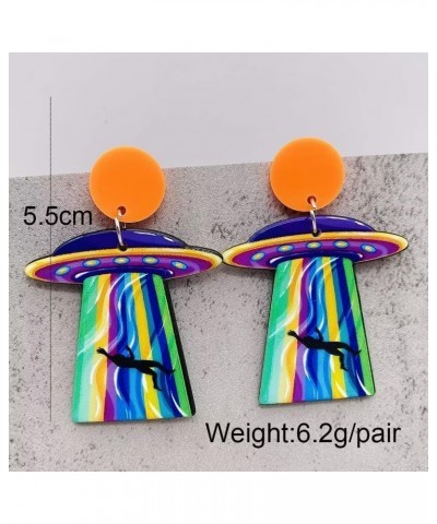 UFO Alien Earrings Acrylic Spaceship Earrings Multi-Colored Strange Earrings Cute Punk Earrings Women'S Jewelry One Size Trav...