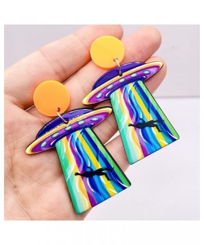 UFO Alien Earrings Acrylic Spaceship Earrings Multi-Colored Strange Earrings Cute Punk Earrings Women'S Jewelry One Size Trav...