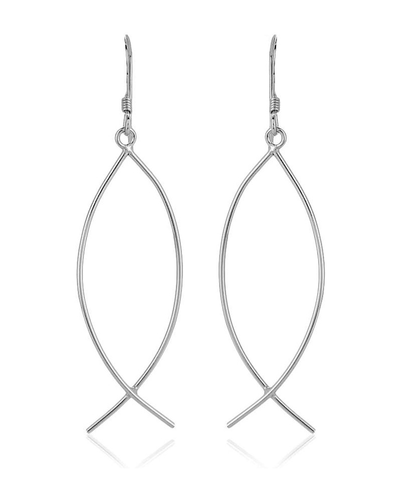 Sterling Silver Jewelry - Rhodium Plated with 925 Stamp - Lchthus fish desgin drop earring - lightweight Elegant handcrafted ...