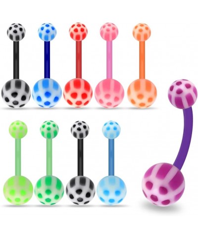 10 Pieces Pack of UV Honeycomb Ball with 14 Gauge Bioplast Flexible Banana Belly Button Ring 10.0 Millimeters $13.34 Body Jew...