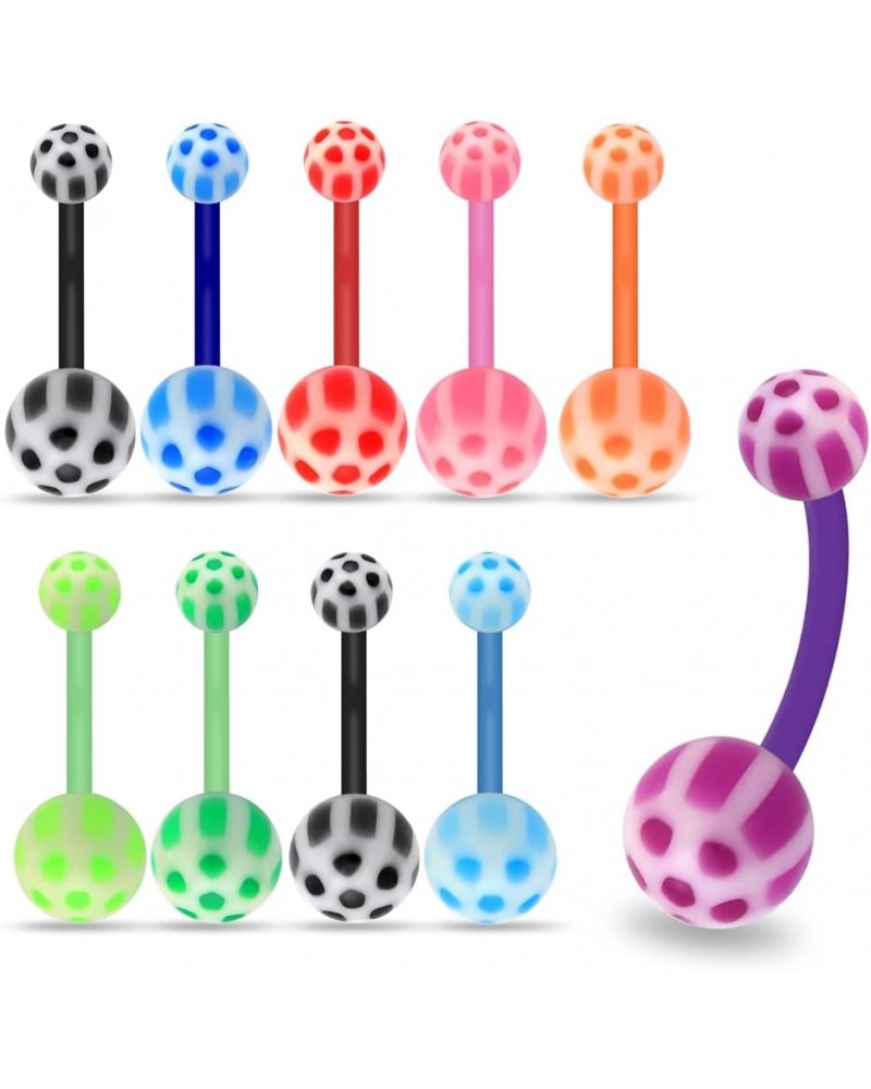 10 Pieces Pack of UV Honeycomb Ball with 14 Gauge Bioplast Flexible Banana Belly Button Ring 10.0 Millimeters $13.34 Body Jew...