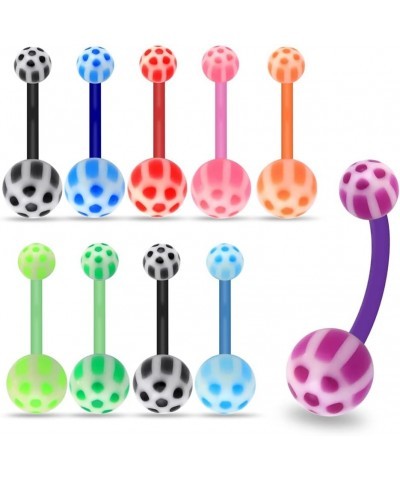 10 Pieces Pack of UV Honeycomb Ball with 14 Gauge Bioplast Flexible Banana Belly Button Ring 10.0 Millimeters $13.34 Body Jew...