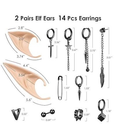 Elf Ears with Piercings Earring Cuffs Set - Cosplay Fairy Pixie Ears with Pearl Earrings Chain Set, Non-Piercing Cartilage Ea...