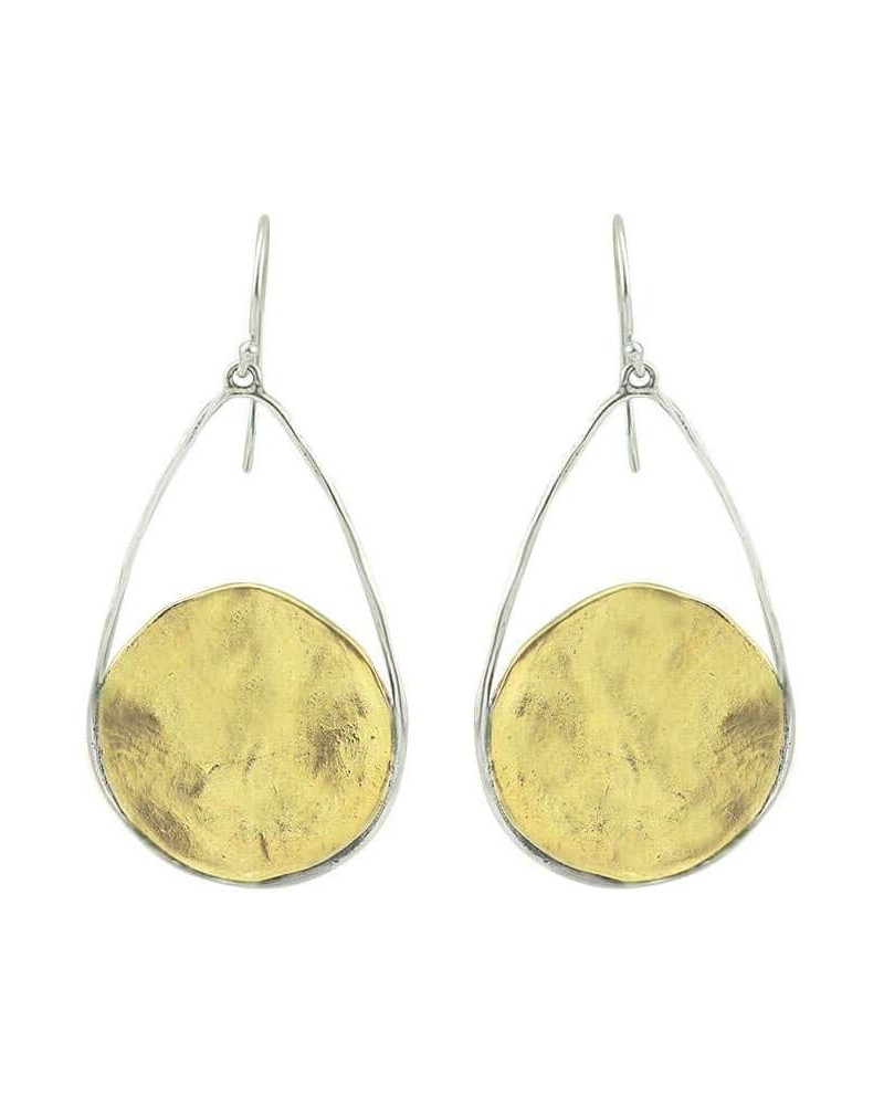 Brass Dangle Disc with Sterling Silver French Wire Hooks Nomad Earrings $40.32 Earrings