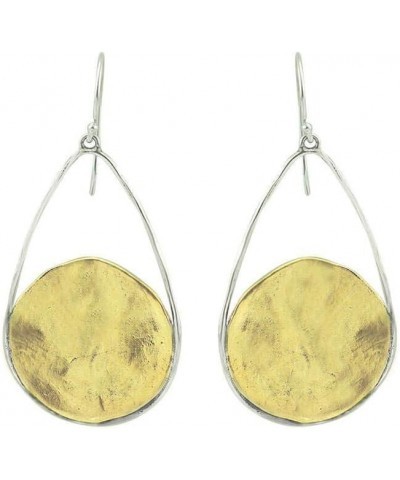 Brass Dangle Disc with Sterling Silver French Wire Hooks Nomad Earrings $40.32 Earrings