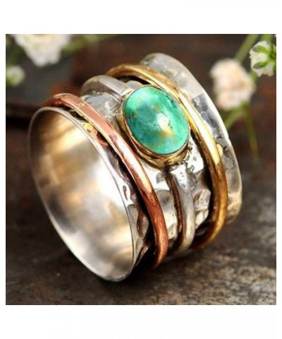 Silver Gold Pated Huge Size Created Turquoise Cocktail Party Wedding Band Anniversary Statement Ring $7.66 Rings