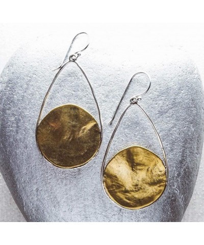 Brass Dangle Disc with Sterling Silver French Wire Hooks Nomad Earrings $40.32 Earrings