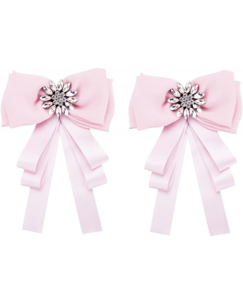 2 pcs christmas ribbon pink tie rhinestone ribbon bow hair ties bow brouche for women broches jewelry 22.3*15CMx2pcs Pinkx2pc...