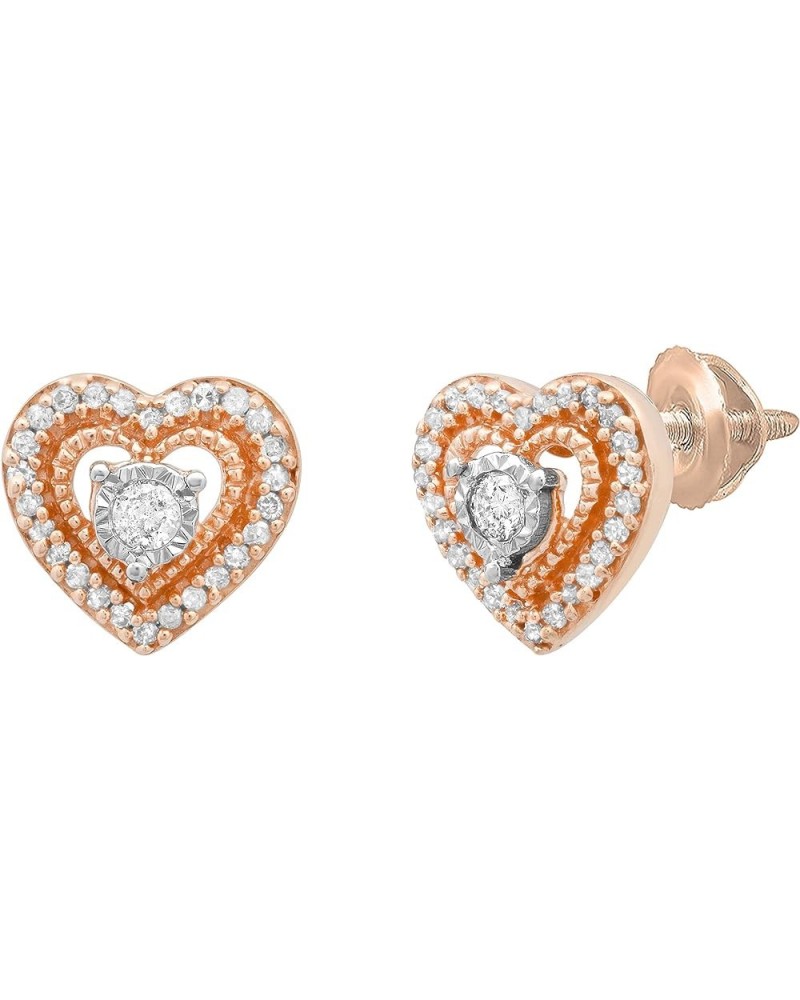 0.15 Carat (ctw) Round White Diamond Ladies Heart Shape Stud Earrings, Available in 10K/14K/18K Gold Screw backs in 14K White...