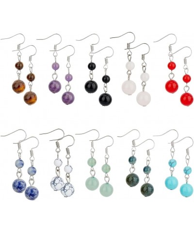 10 Colors Stone Dangle Earrings Chakra Crystal Round Gemstone Dangle Earrings Colorful Natural Stone Beaded Earrings Lightwei...