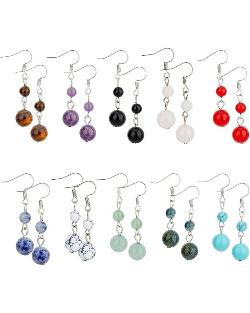 10 Colors Stone Dangle Earrings Chakra Crystal Round Gemstone Dangle Earrings Colorful Natural Stone Beaded Earrings Lightwei...