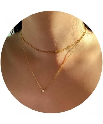 Diamond Necklaces for Women,Dainty 14K Gold Plated Cubic Zirconia Pendant Choker Necklace Cute Simple Layered Necklaces for W...