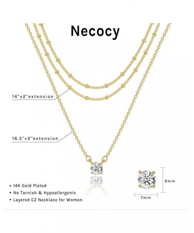 Diamond Necklaces for Women,Dainty 14K Gold Plated Cubic Zirconia Pendant Choker Necklace Cute Simple Layered Necklaces for W...